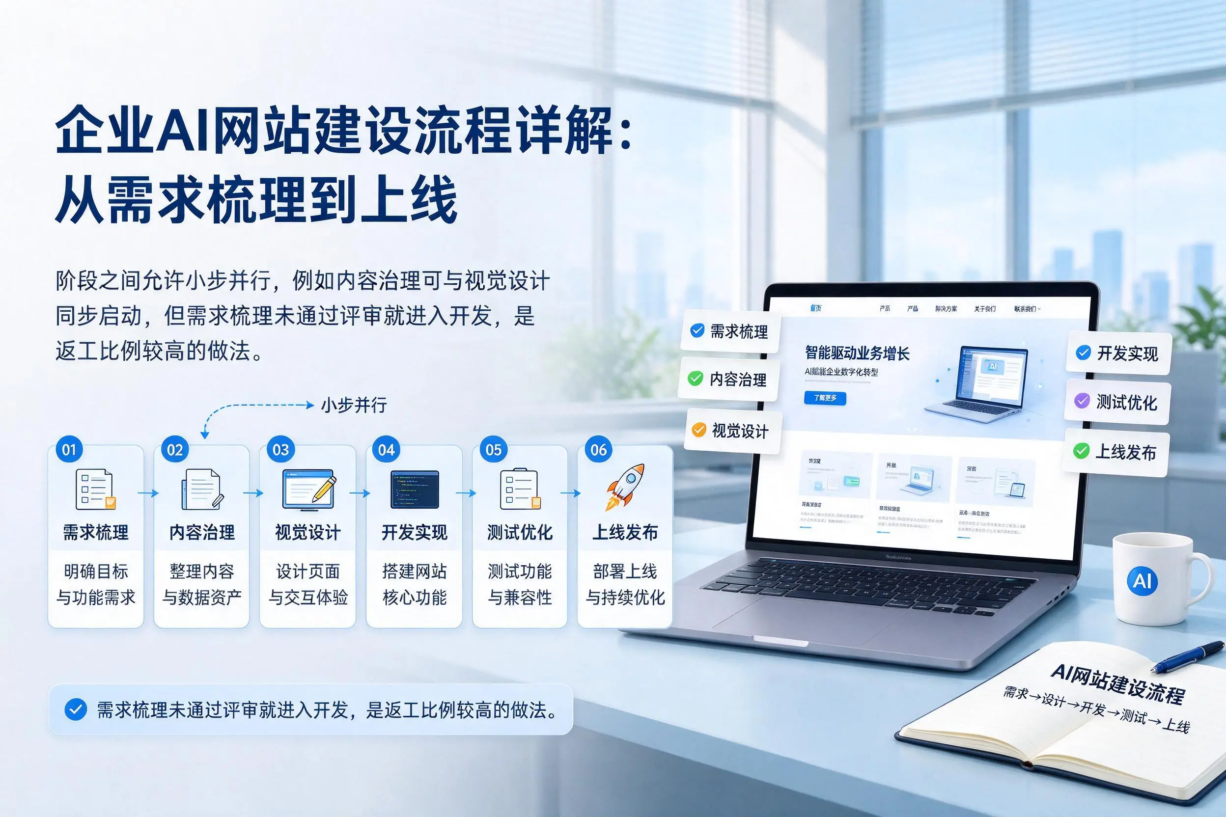 昆玉企业AI网站建设流程详解：从需求梳理到上线