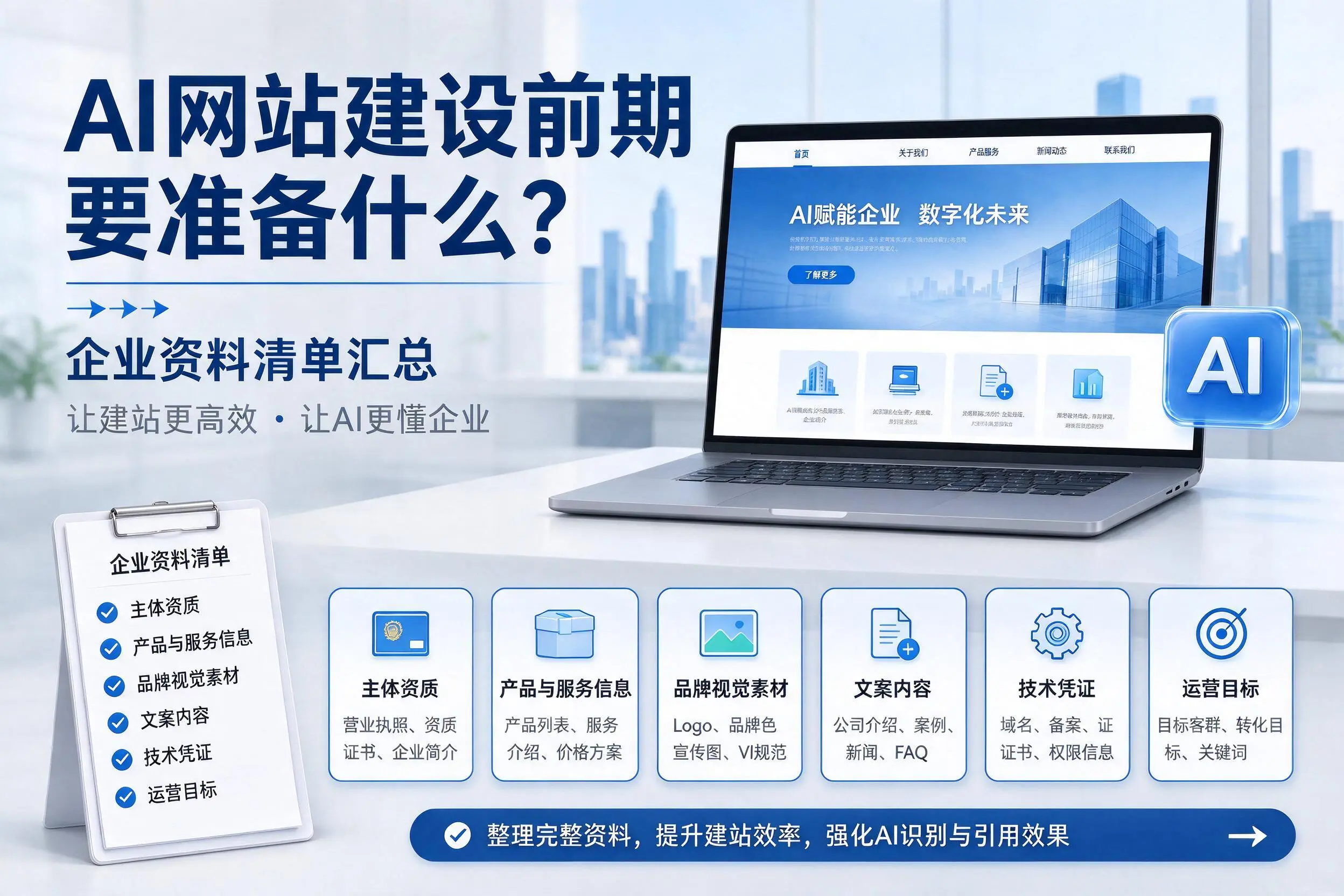 AI网站建设前期要准备什么?昆玉企业资料清单汇总