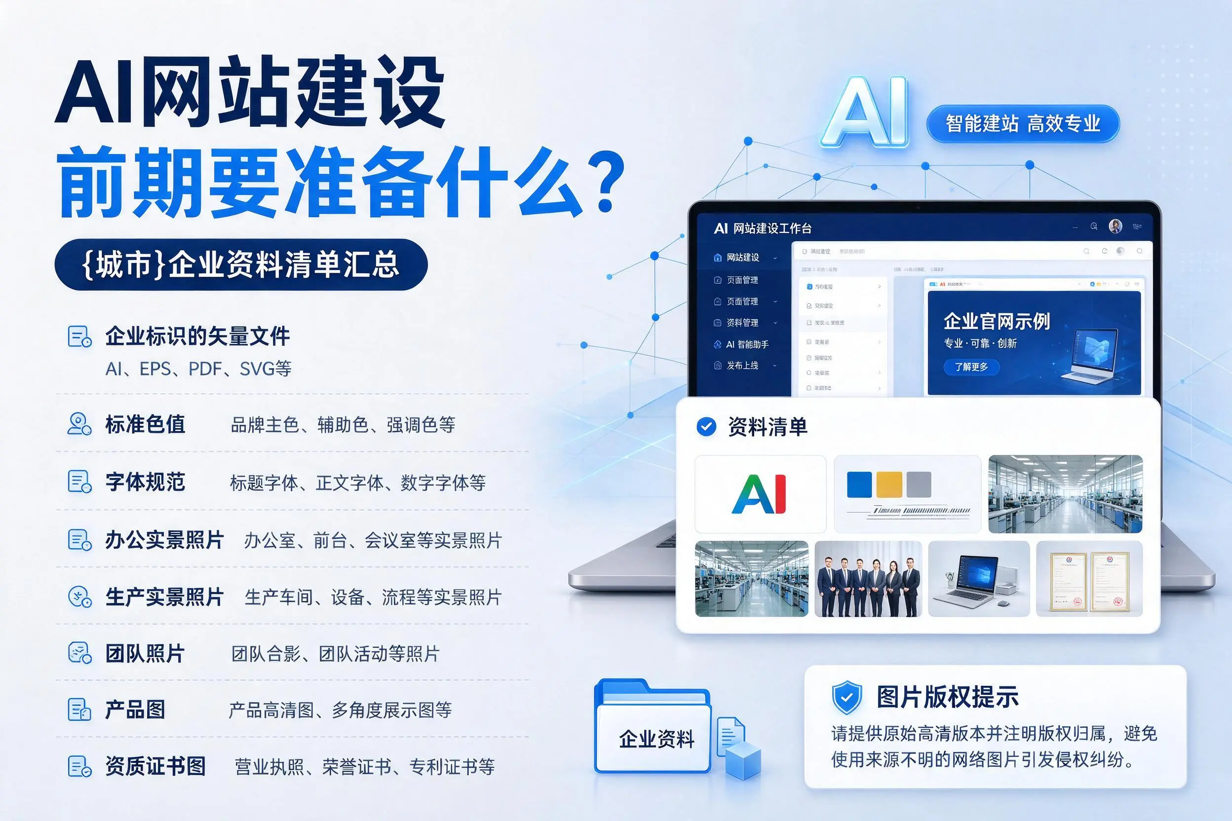 AI网站建设前期要准备什么?昆玉企业资料清单汇总