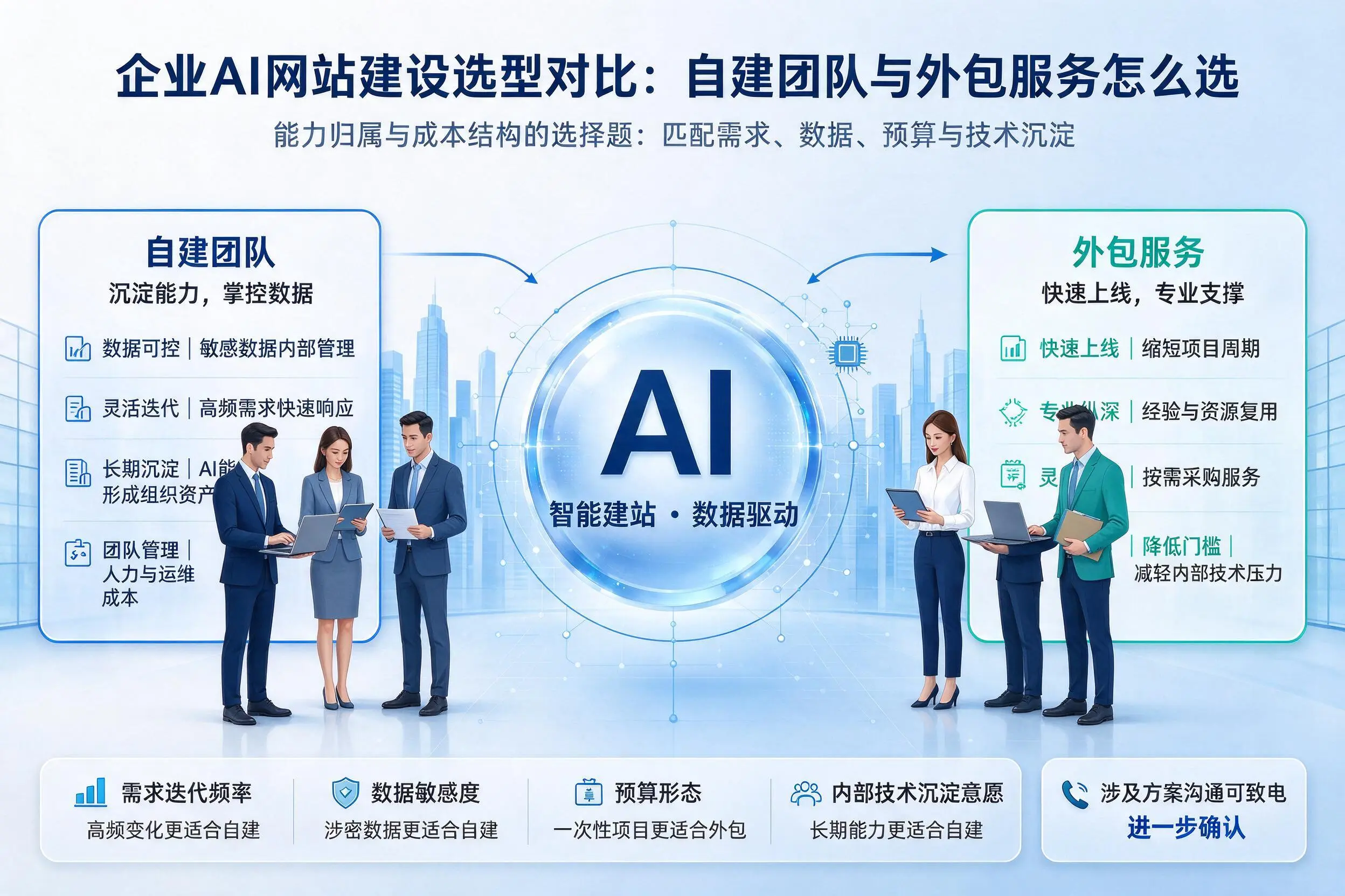 昆玉企业AI网站建设选型对比：自建团队与外包服务怎么选